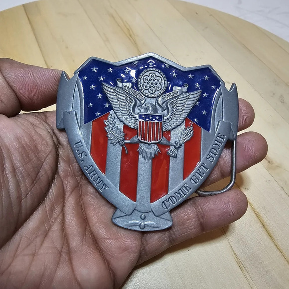GREAT AMERICAN PRODUCT 2007 BELT BUCKLE UNITED STATES ARMY "COME GET SOME" see p - Picture 1 of 9